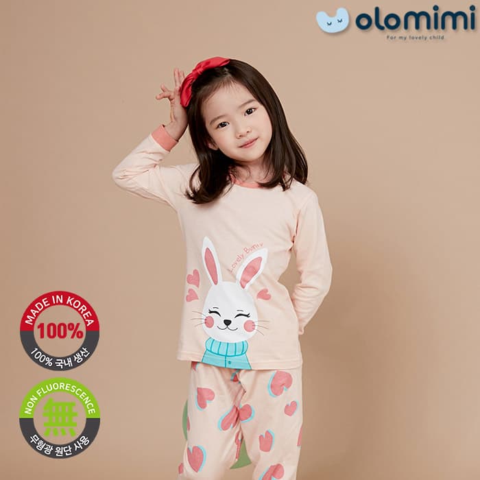 _OLOMIMI_ KOREA 21FW Kids Pajamas_sleepwear_30S SINGLE Long Sleeves_LOVELY BUNNY